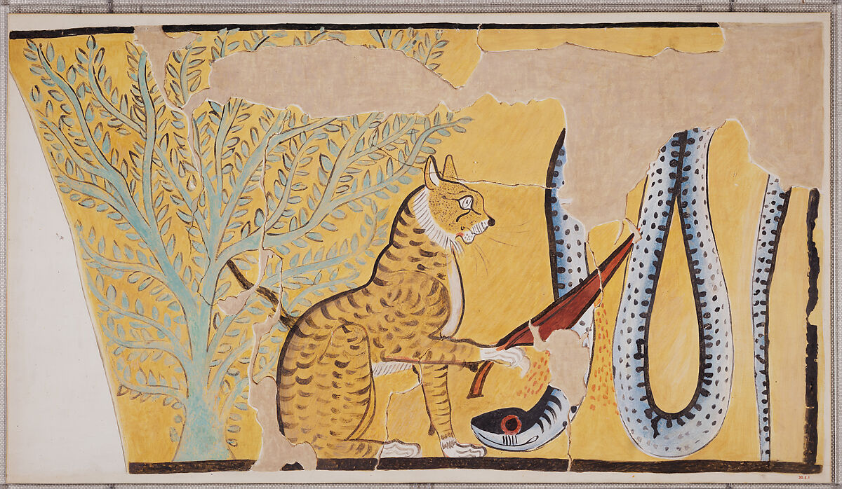 Cat Killing a Serpent, Charles K. Wilkinson, Tempera on paper 