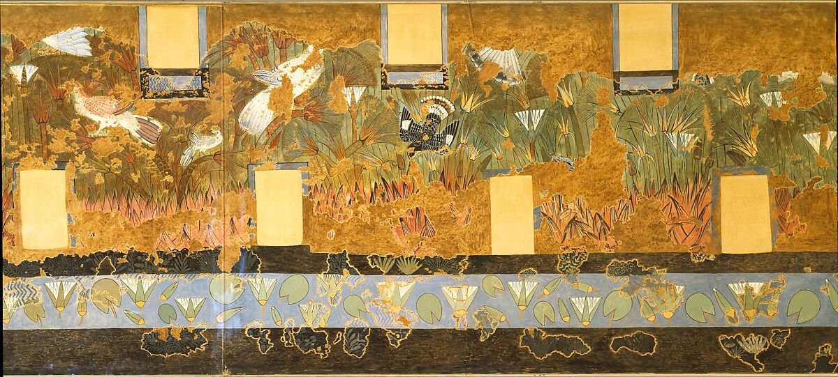 Facsimile painting from the 'Green Room' in the North Palace at Amarna, Nina de Garis Davies (1881–1965), Tempera on paper