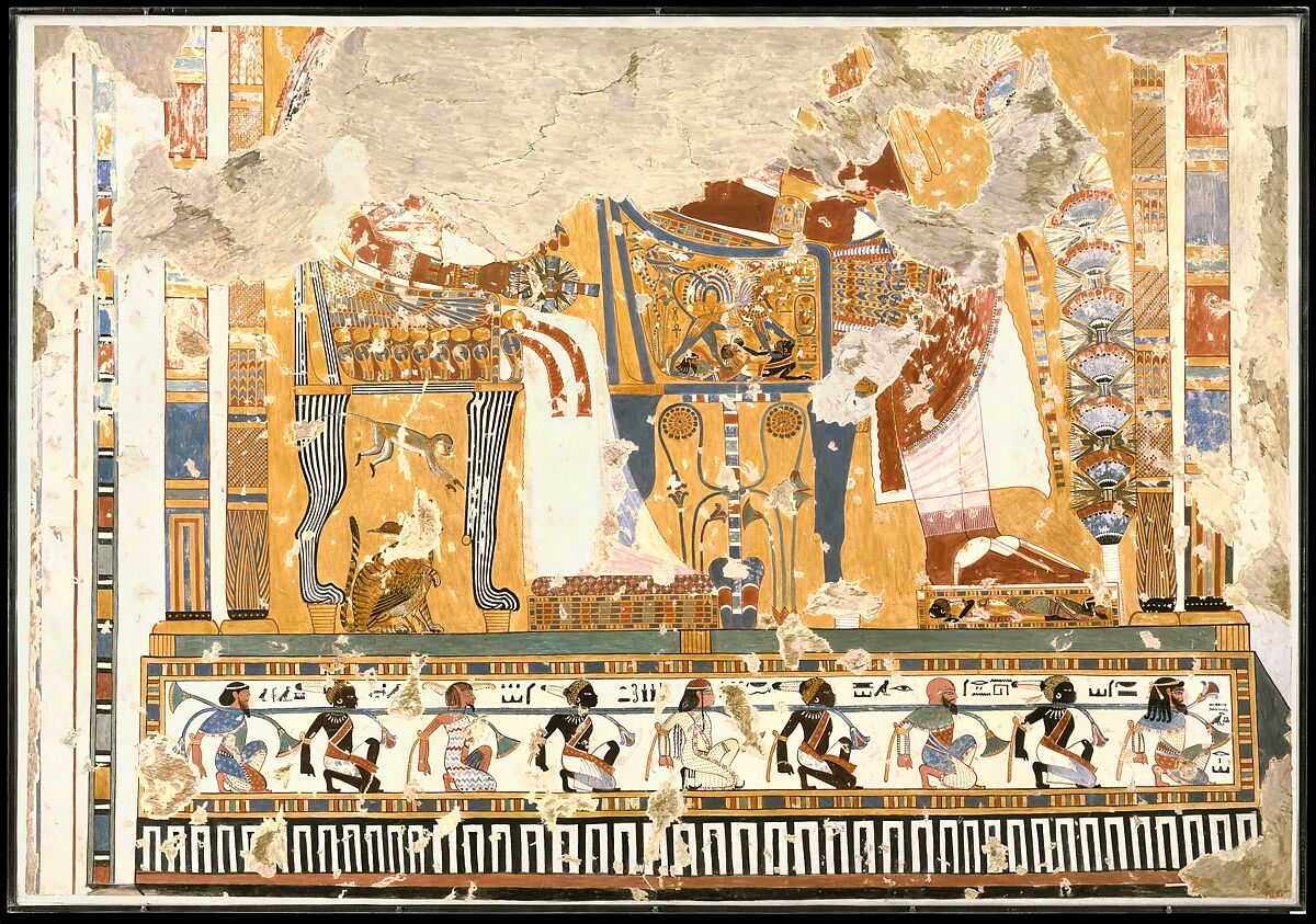 Amenhotep III and Queen Tiye Enthroned Beneath a Kiosk, Tomb of Anen, Nina de Garis Davies (1881–1965), Tempera on paper 