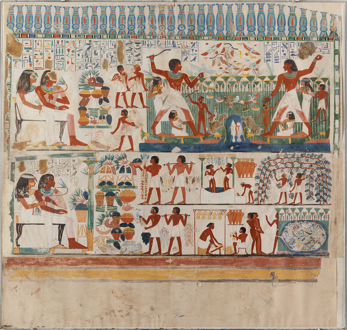 North Side of the West Wall of Nakht's Offering Chapel, Norman de Garis Davies (1865–1941), Tempera on paper 