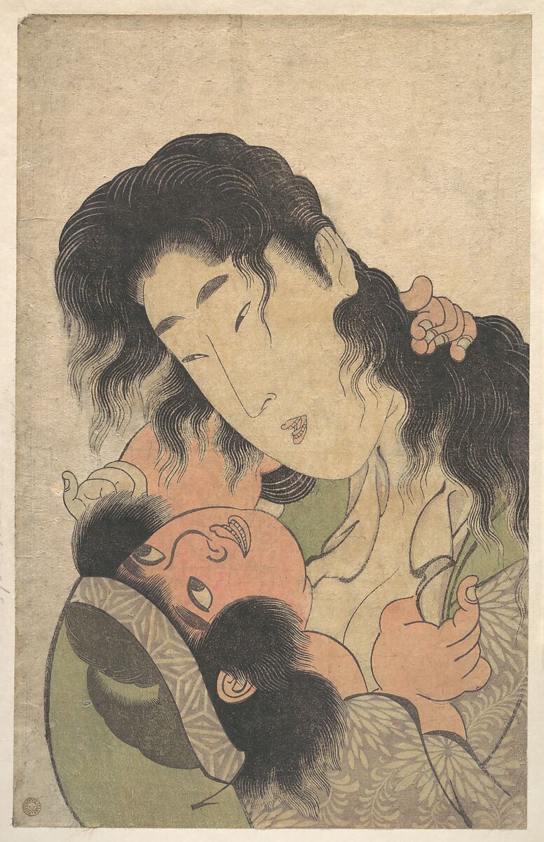 Yamauba Playing with Kintarō, Kitagawa Utamaro (Japanese, ca. 1754–1806), Woodblock print (nishiki-e); ink and color on paper, Japan 