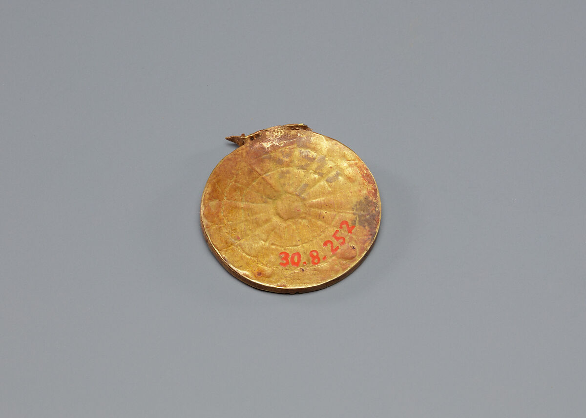 Inlaid Rosette, Gold, faience, red jasper, blue glass