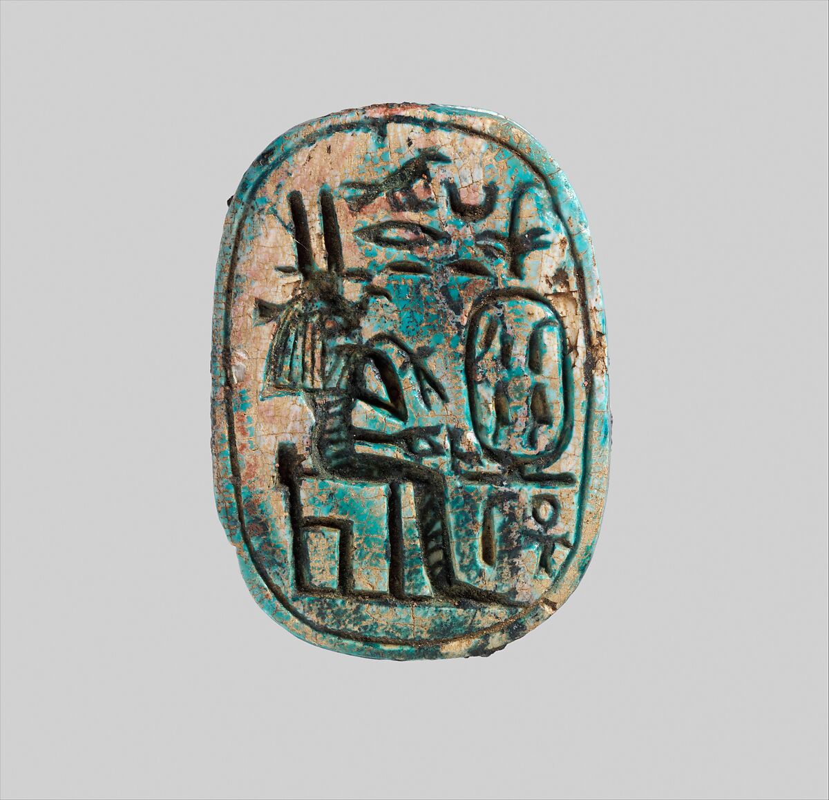 Scarab Depicting Queen Tiye, Glazed steatite