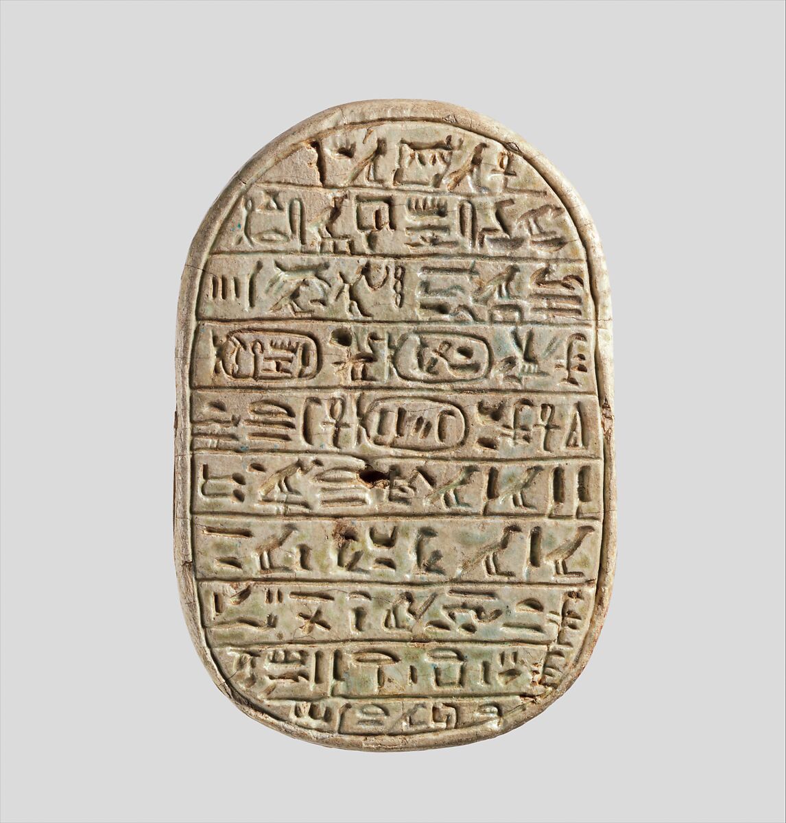 Scarab Commemorating the King's Marriage to Queen Tiye, Glazed steatite 