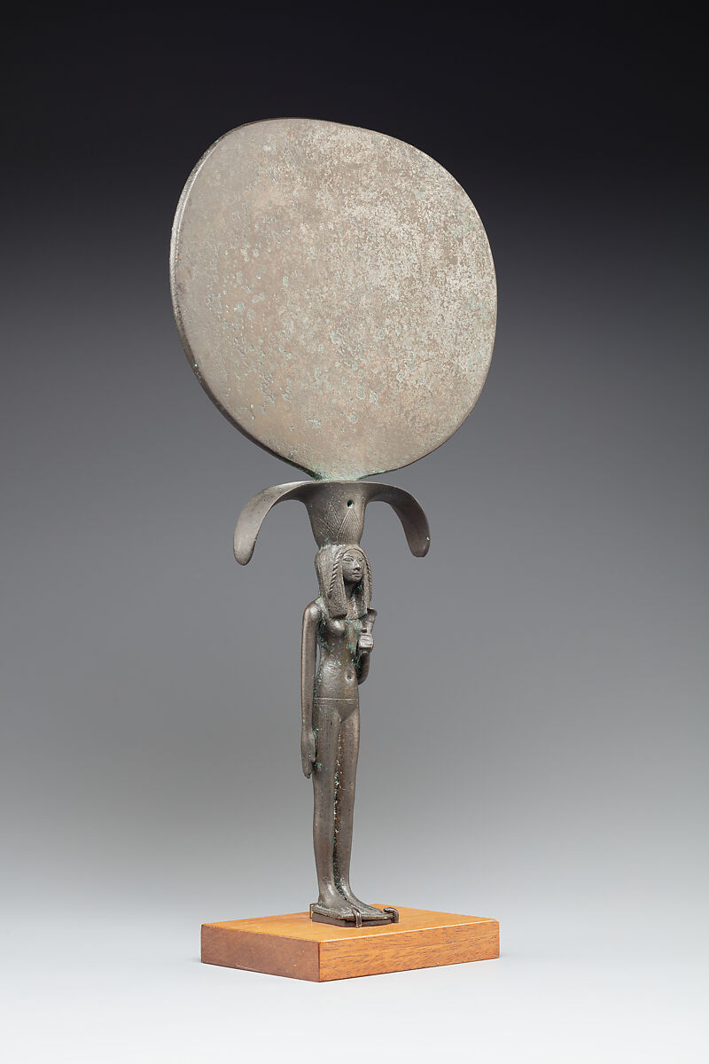 Mirror with a Handle in the Shape of a Young Woman Holding a Papyrus Umbel, Bronze