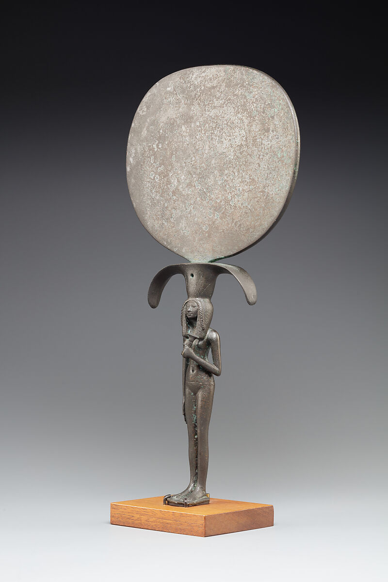Mirror with a Handle in the Shape of a Young Woman Holding a Papyrus Umbel, Bronze