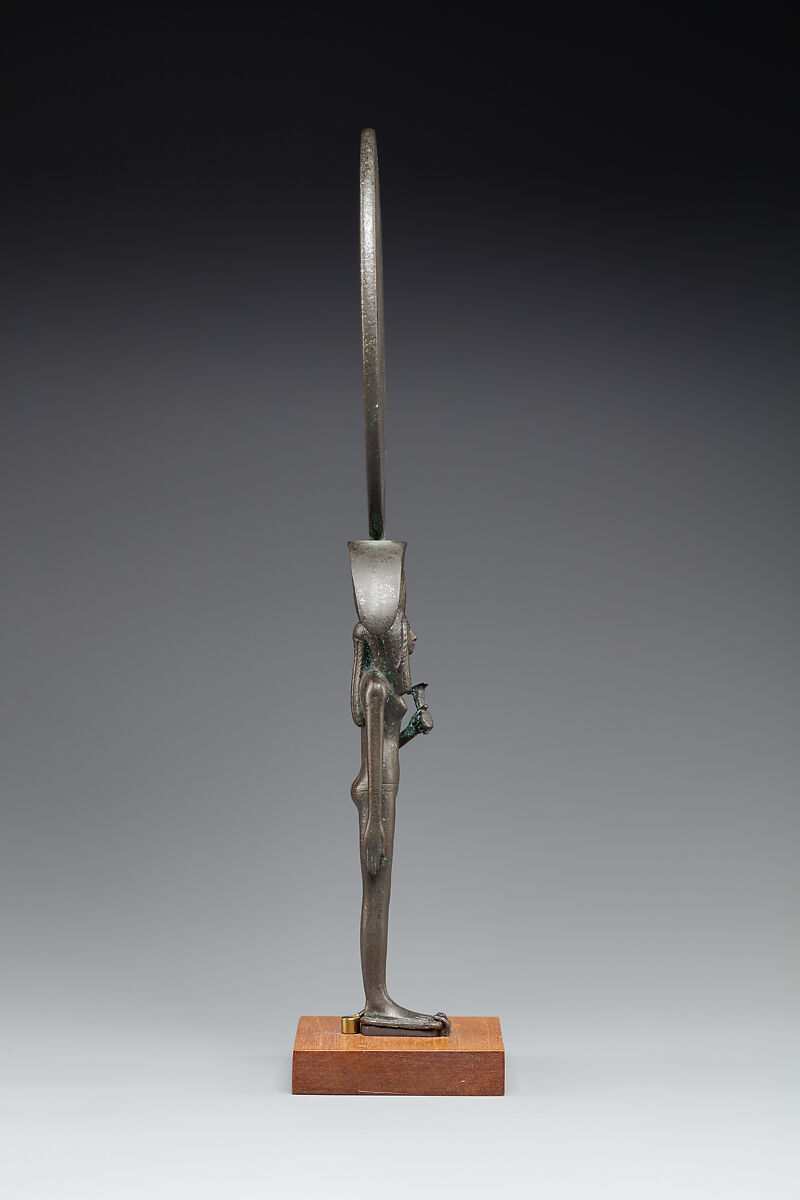 Mirror with a Handle in the Shape of a Young Woman Holding a Papyrus Umbel, Bronze