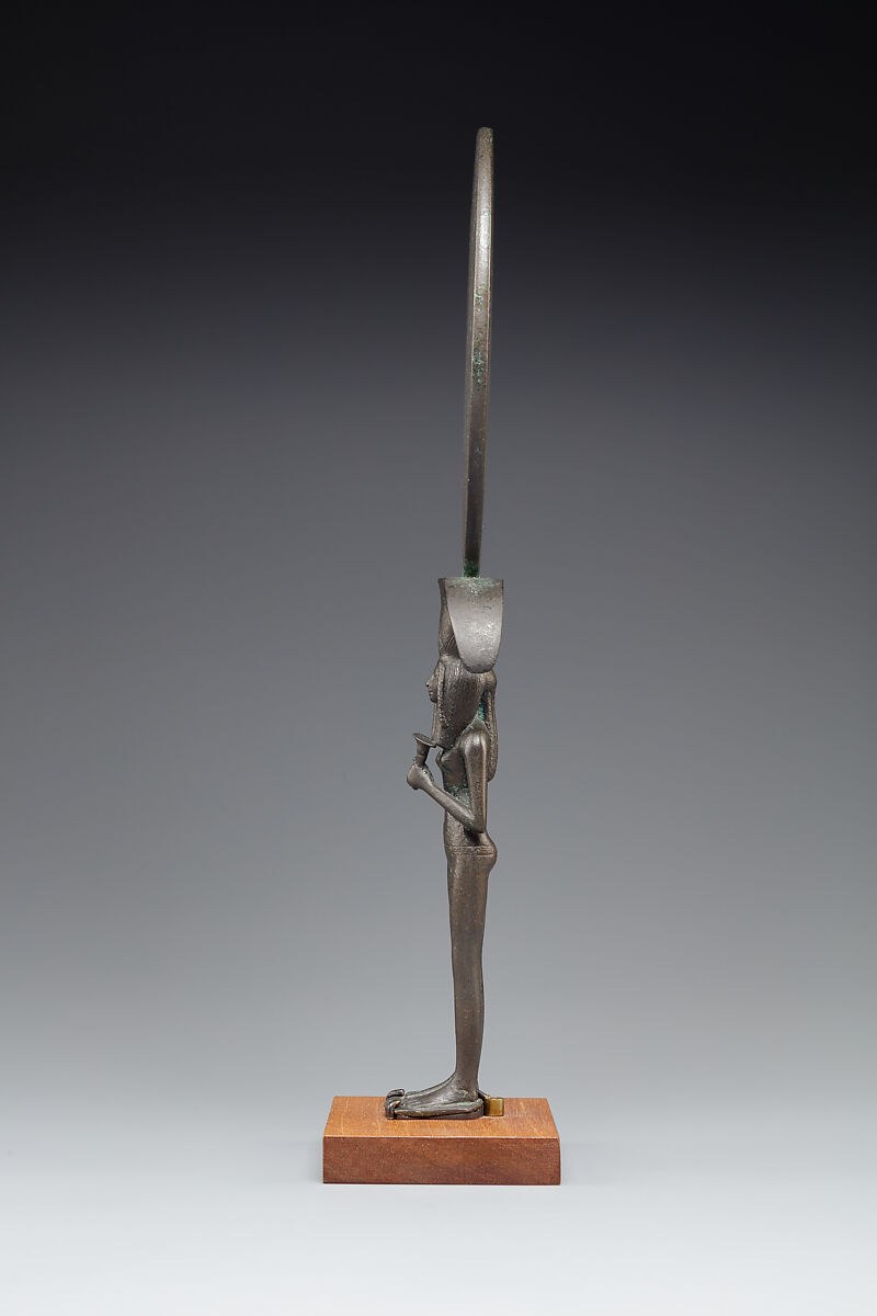 Mirror with a Handle in the Shape of a Young Woman Holding a Papyrus Umbel, Bronze