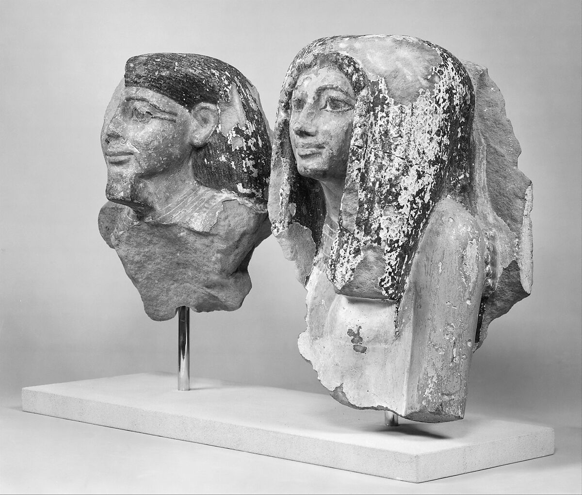 Head and Shoulders of a Man from a Pair Statue, Sandstone, paint