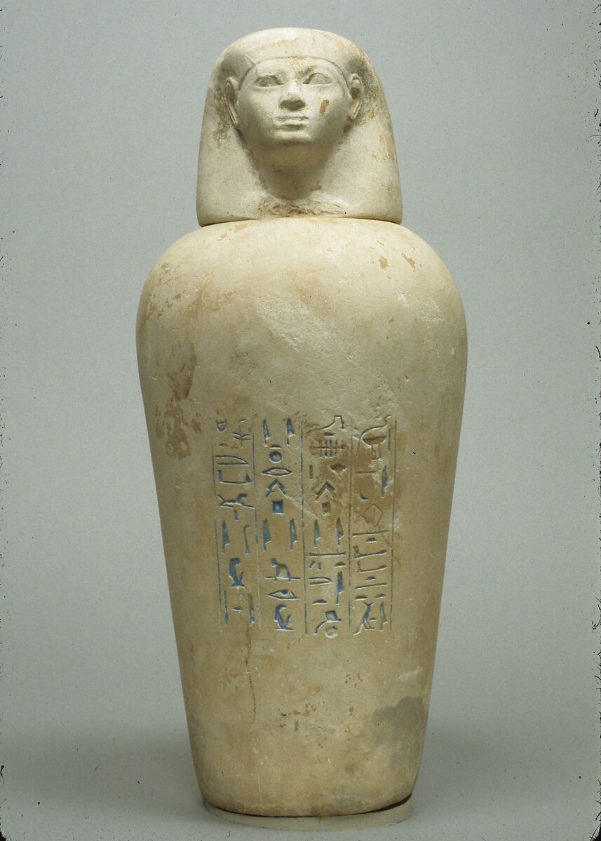 Canopic Jar of Maruta, Limestone, blue paste