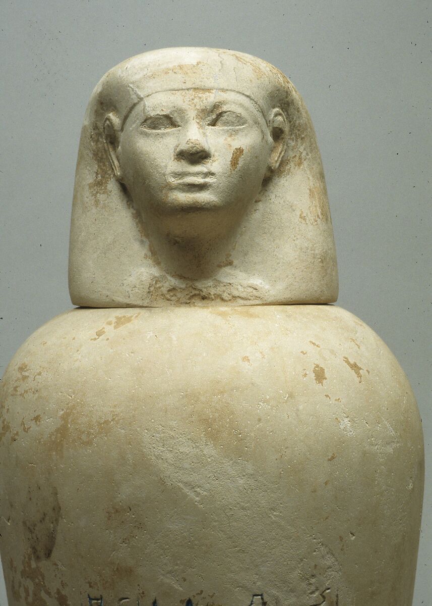 Canopic Jar of Maruta, Limestone, blue paste