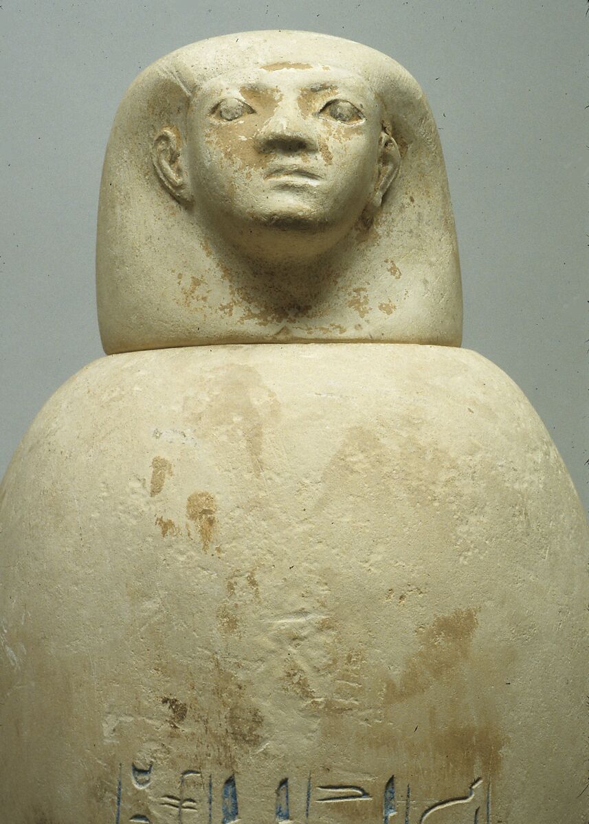 Canopic Jar of Maruta, Limestone, blue paste
