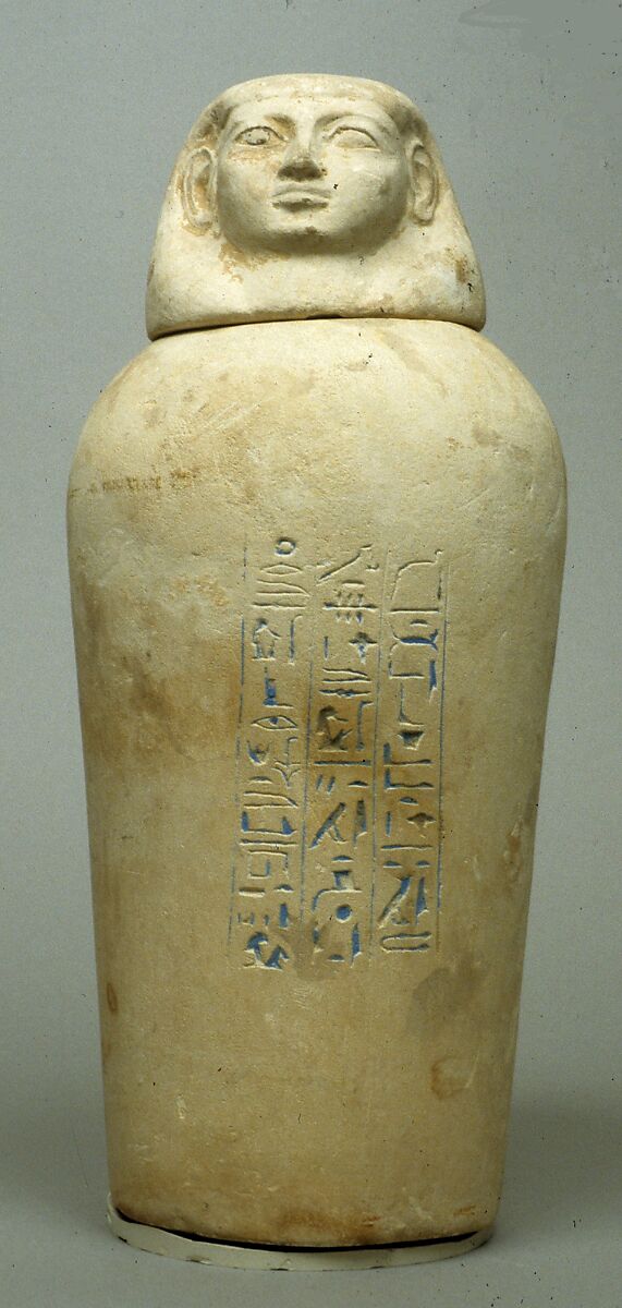 Canopic Jar of Manhata, Limestone, blue paste