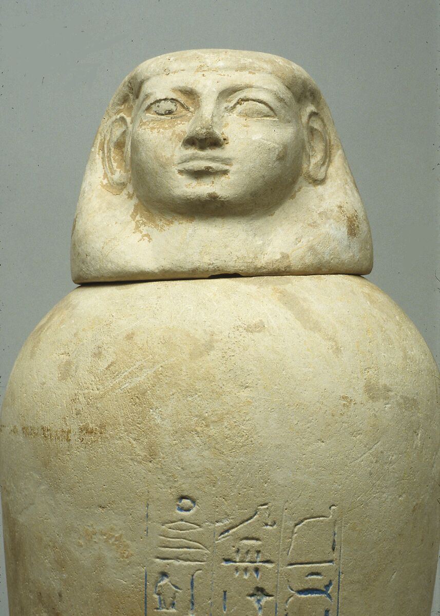 Canopic Jar of Manhata, Limestone, blue paste