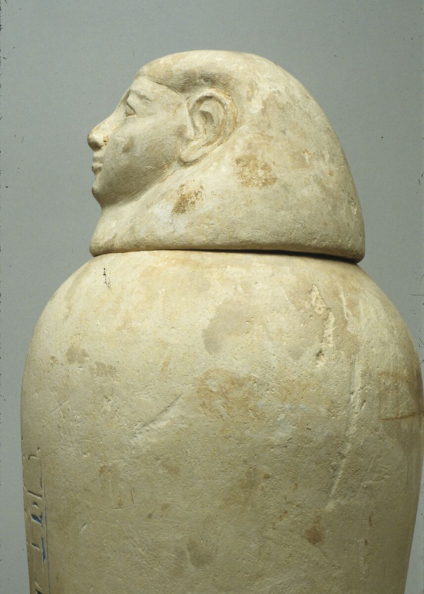 Canopic Jar of Manhata, Limestone, blue paste