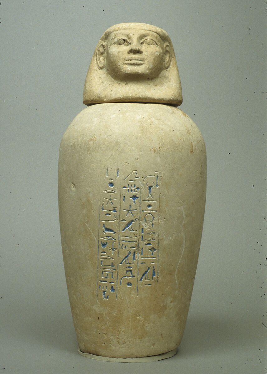 Canopic Jar of Manhata, Limestone, blue paste 