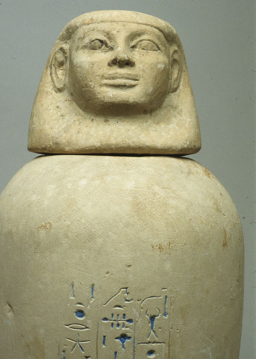 Canopic Jar of Manhata, Limestone, blue paste