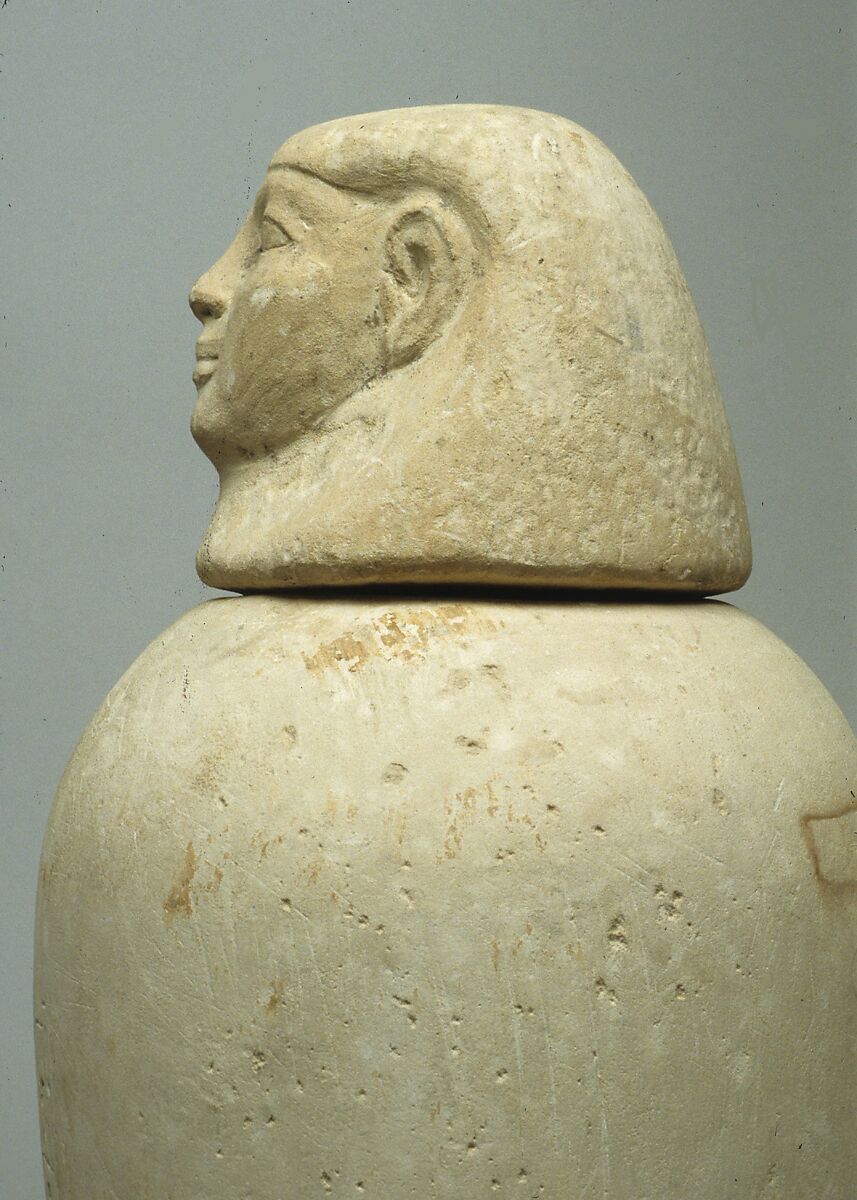 Canopic Jar of Manhata, Limestone, blue paste