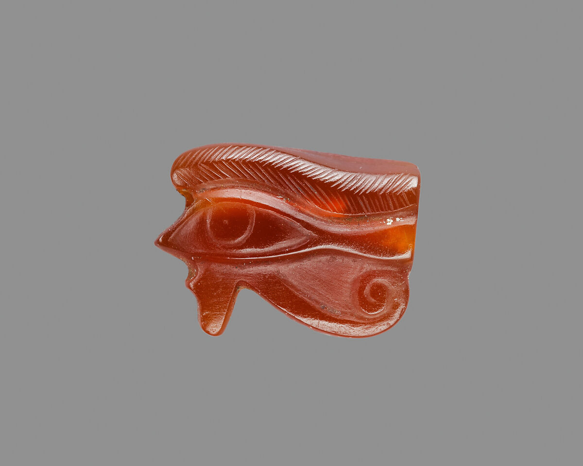 Wedjat-Eye Design Amulet Inscribed with the Cartouche Maatkare (Hatshepsut), Carnelian