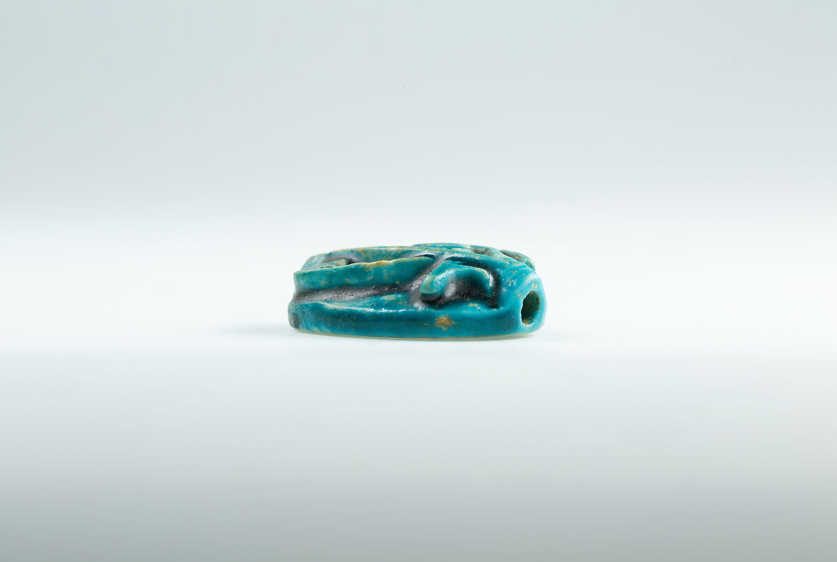 Wedjat-Eye Design Amulet Inscribed With the Cartouche Maatkare (Hatshepsut), Glazed steatite