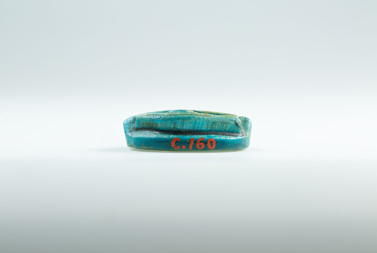 Wedjat-Eye Design Amulet Inscribed With the Cartouche Maatkare (Hatshepsut), Glazed steatite