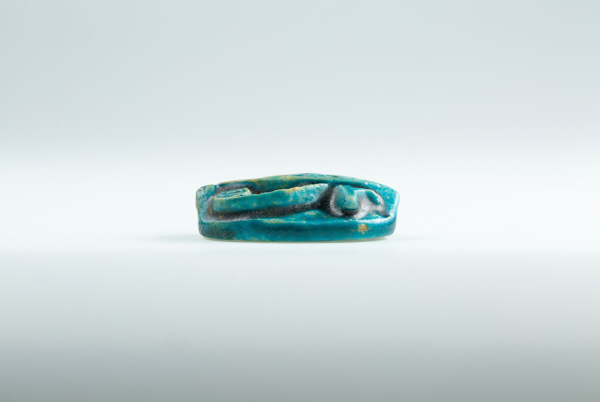 Wedjat-Eye Design Amulet Inscribed With the Cartouche Maatkare (Hatshepsut), Glazed steatite