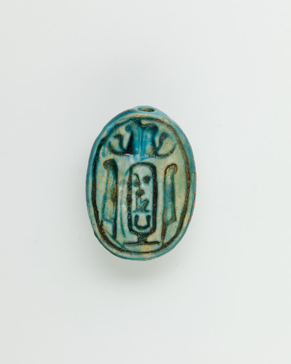 Wedjat-Eye Design Amulet Inscribed With the Cartouche Maatkare (Hatshepsut), Glazed steatite 