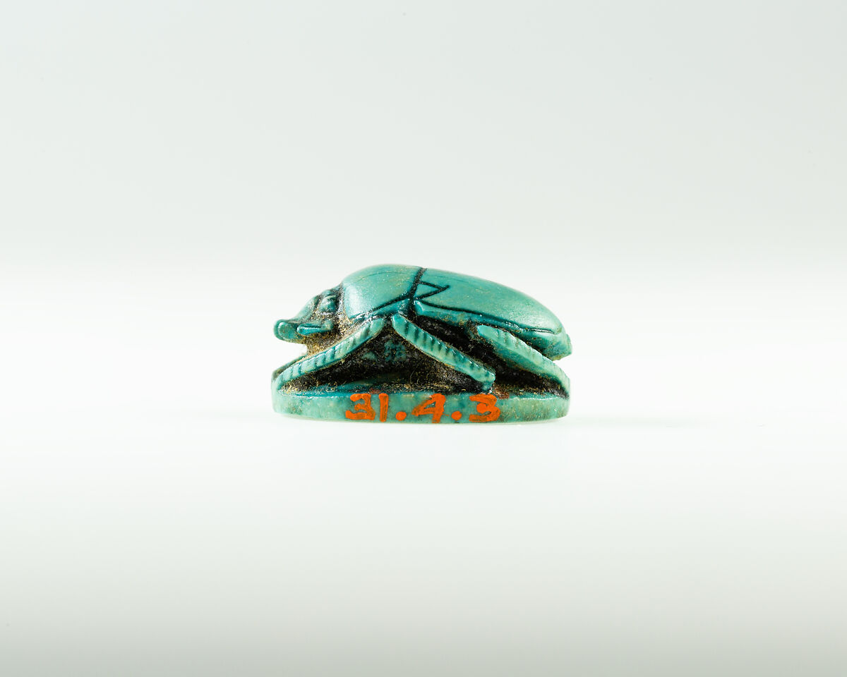 Scarab with the Name of the Overseer of Craftsmen and Carpenters, Qenamun, Steatite, glazed