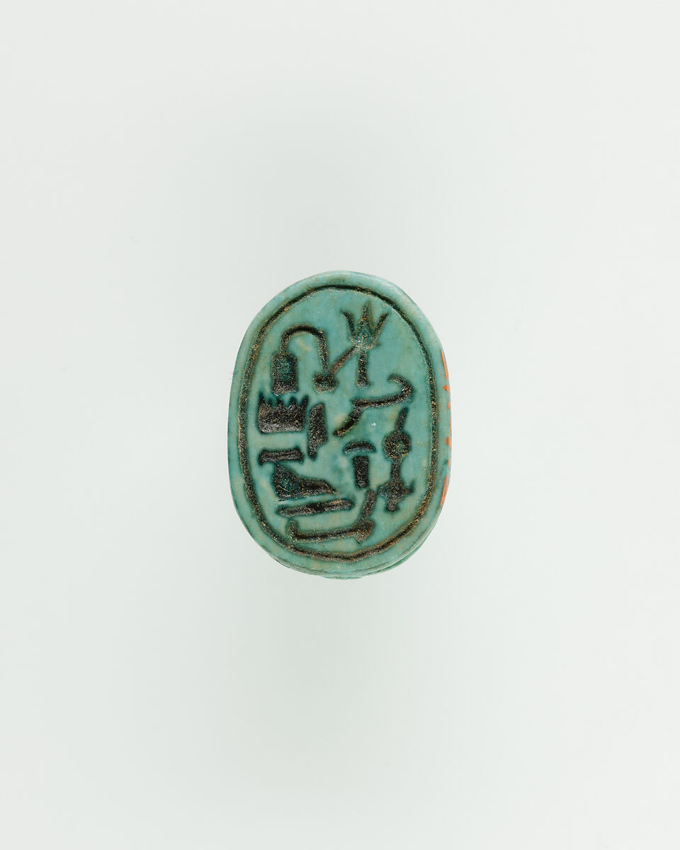 Scarab with the Name of the Overseer of Craftsmen and Carpenters, Qenamun, Steatite, glazed 