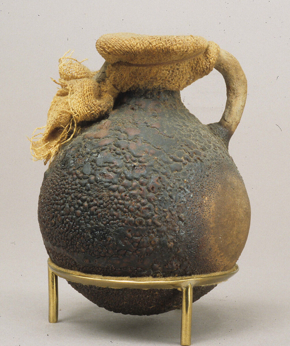 Small Jug sealed with Cloth, Pottery, linen, mud