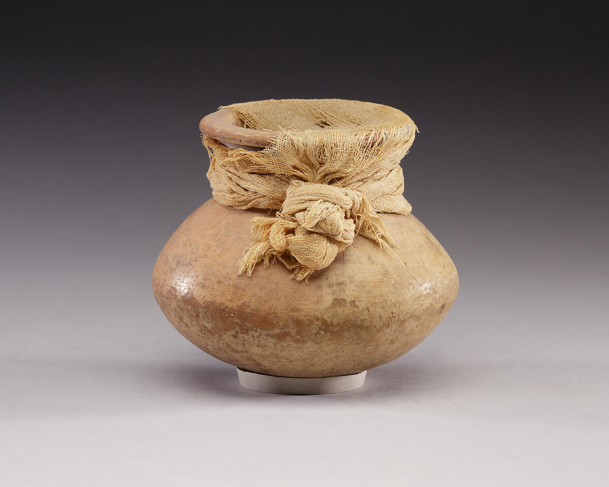 Cosmetic Jar Sealed with Linen, Pottery, linen