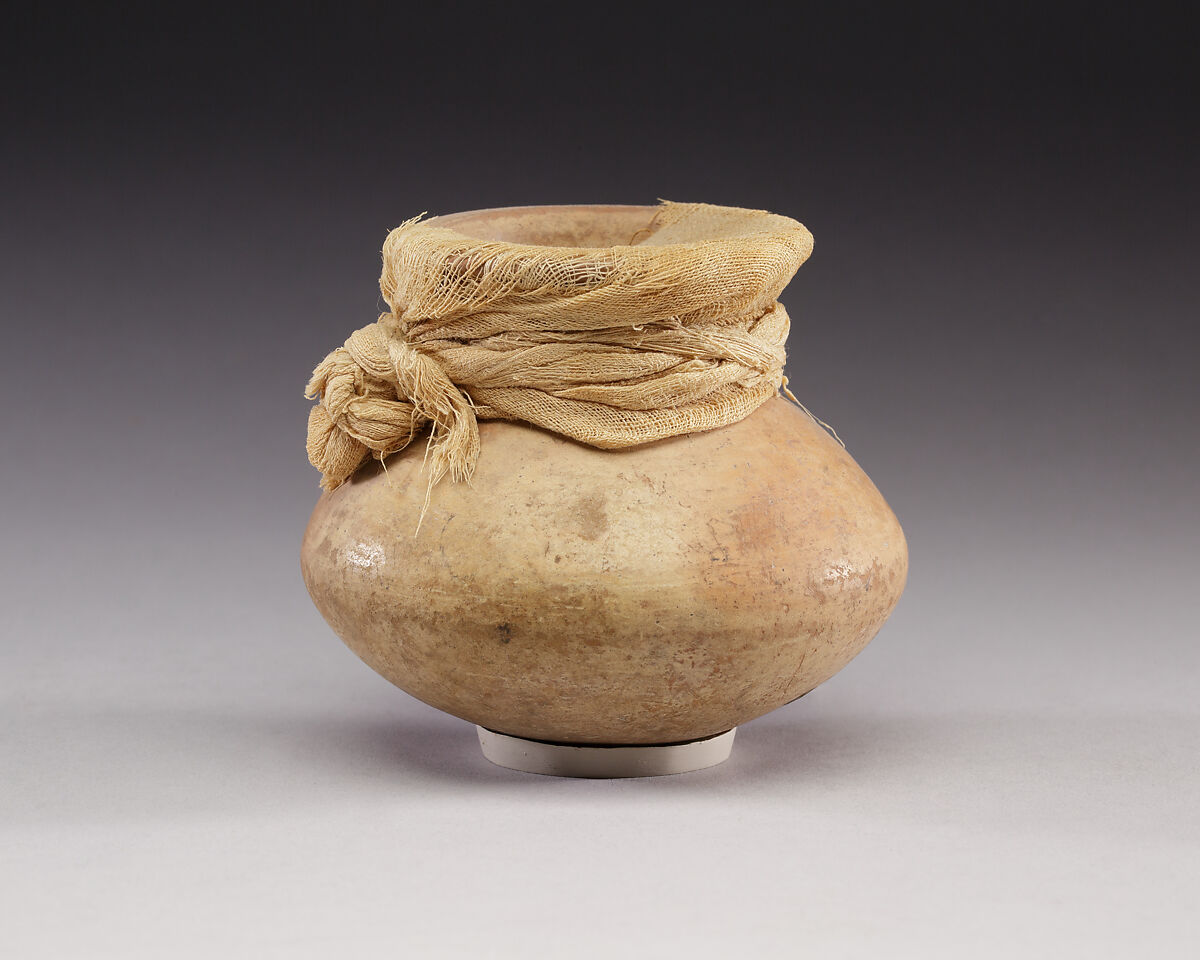Cosmetic Jar Sealed with Linen, Pottery, linen