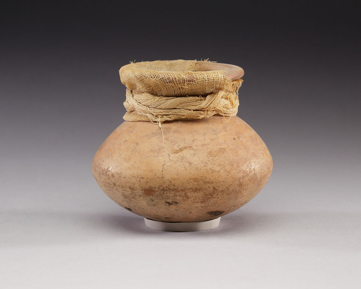 Cosmetic Jar Sealed with Linen, Pottery, linen