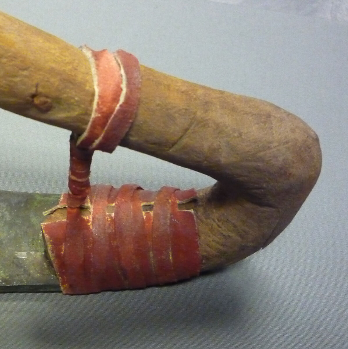 Adze, Wood, bronze or copper alloy, leather