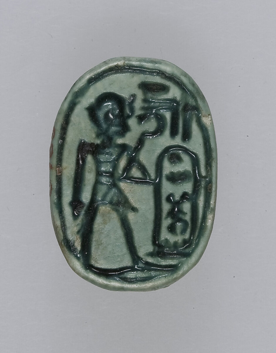 Scarab Inscribed With the Throne Name of Thutmose IV, Steatite (glazed) 