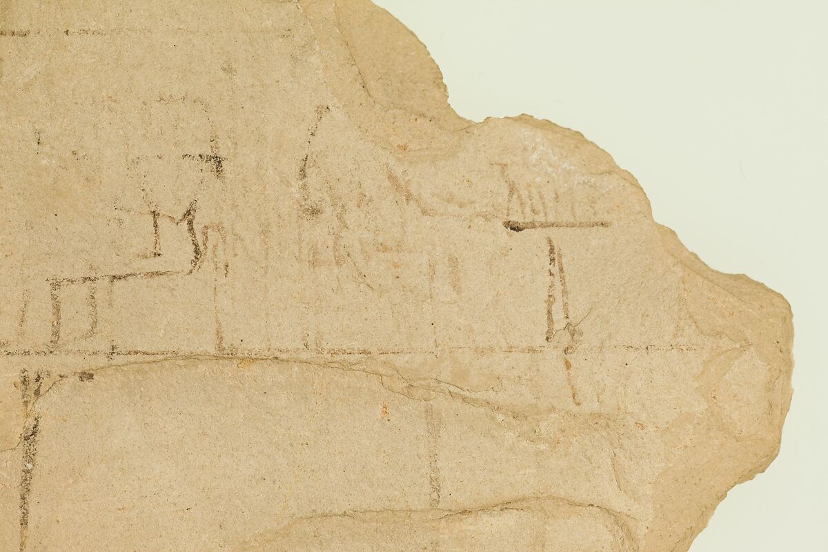 Ostracon With an Artist's Sketch of a Tomb Scene, Limestone, ink