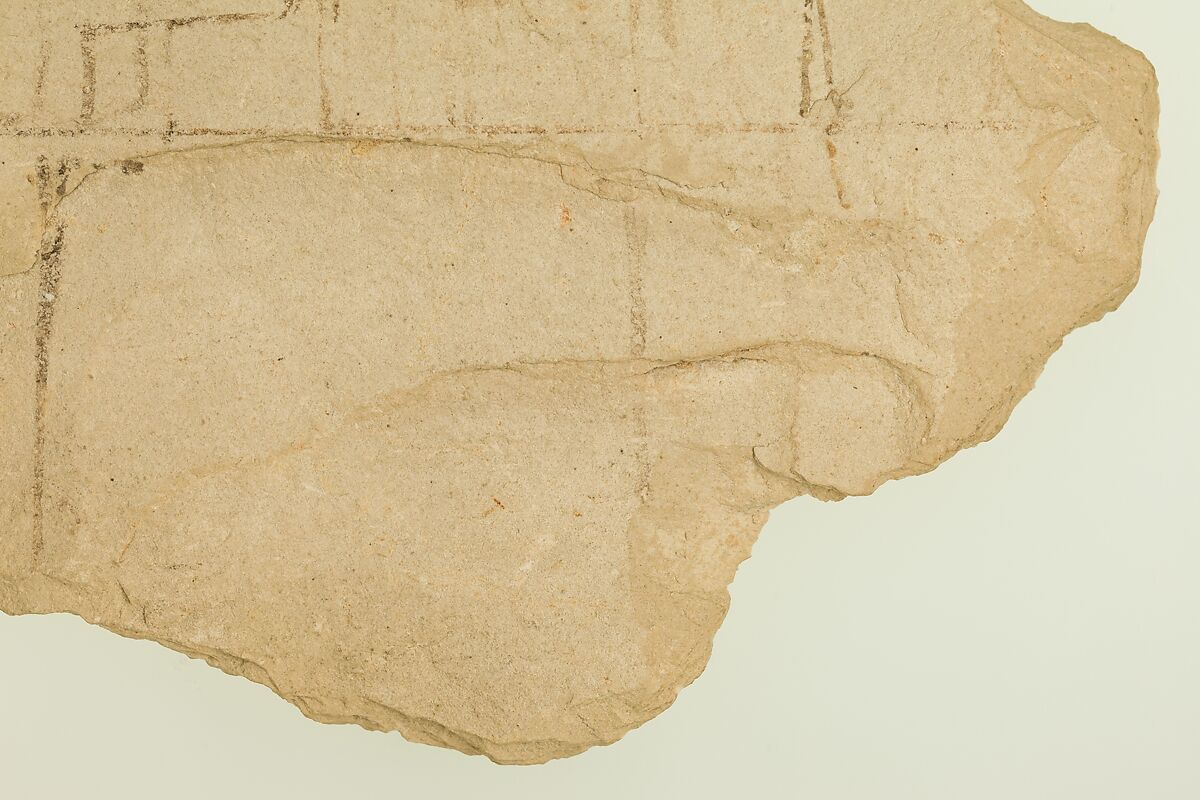 Ostracon With an Artist's Sketch of a Tomb Scene, Limestone, ink