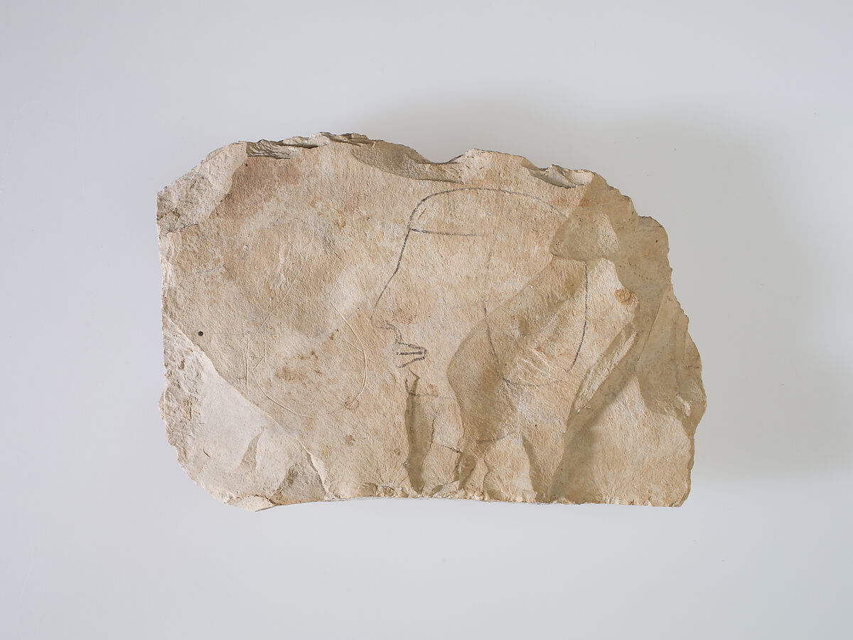 Ostracon Depicting a Man's Head, Limestone, ink 