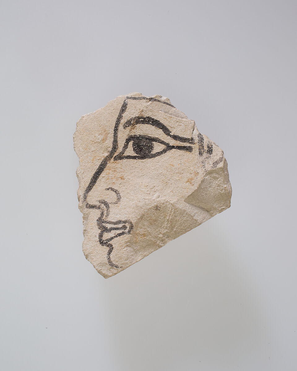 Ostracon with a Man's Profile, Limestone, ink 