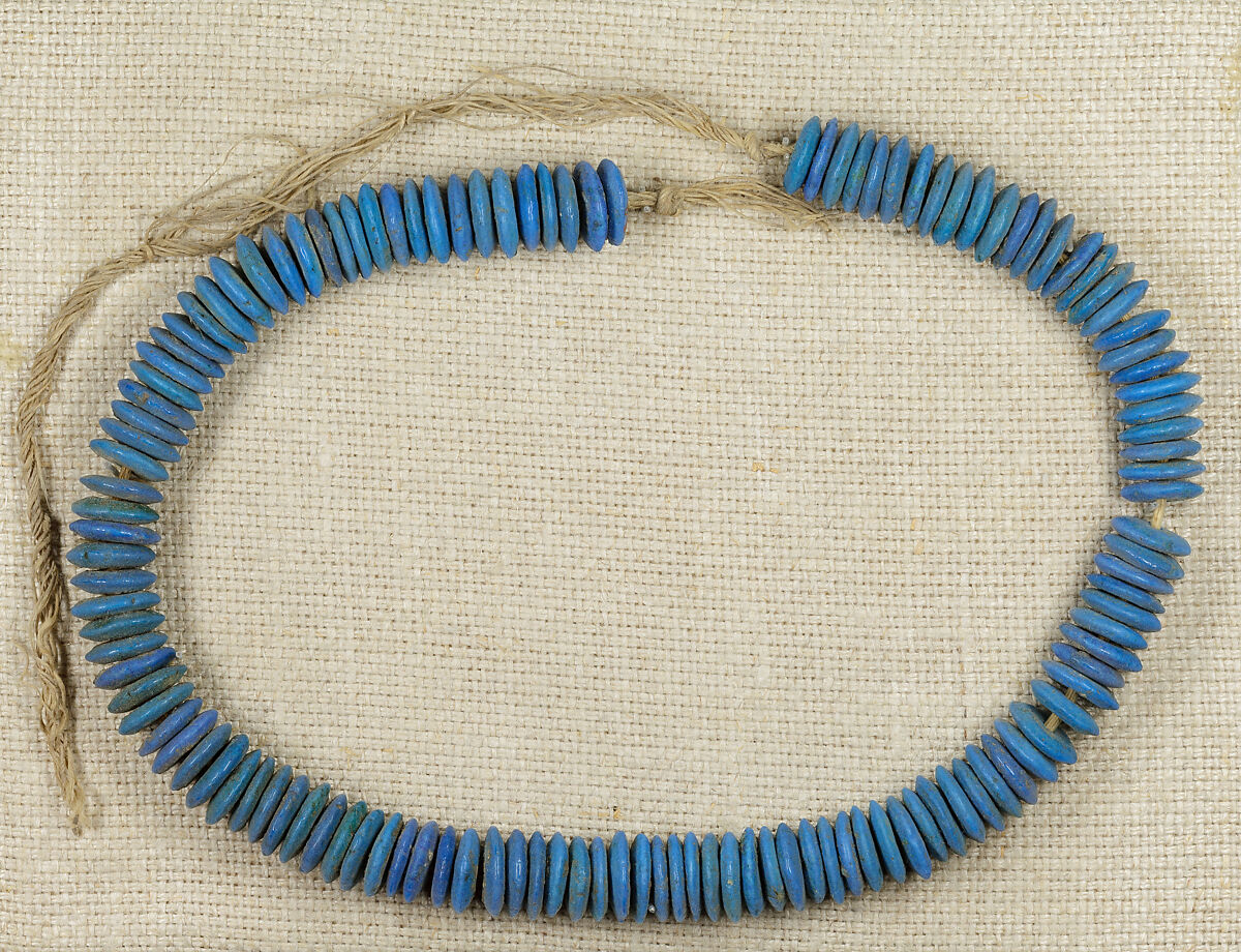 Shebiu Necklace of Amenhotep, Faience, linen cord 