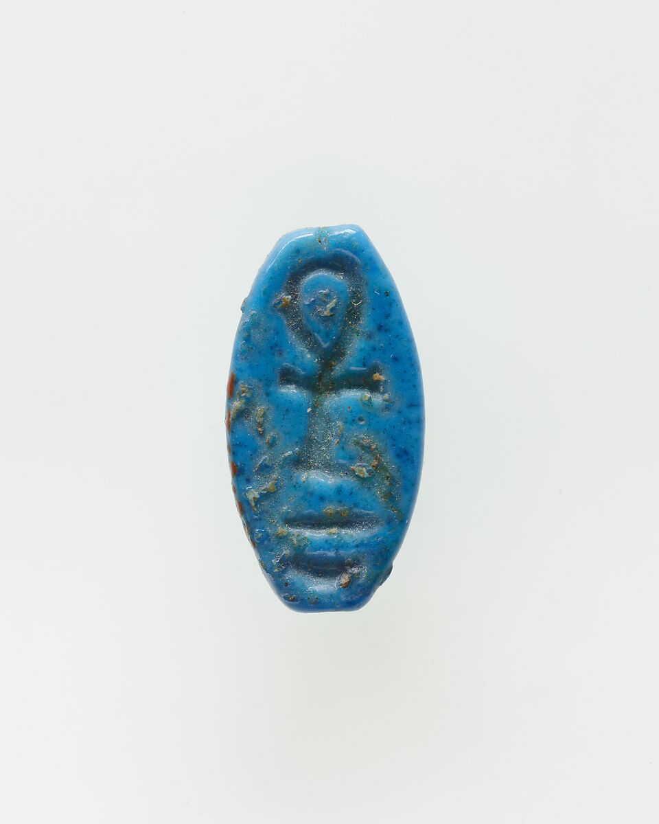 Cowroid Inscribed with an Ankh, Faience 