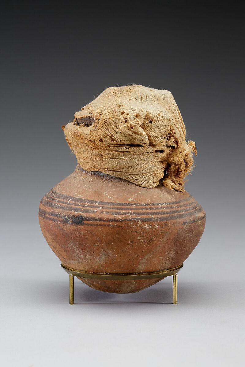 Sealed Jar, Pottery, paint,  linen
