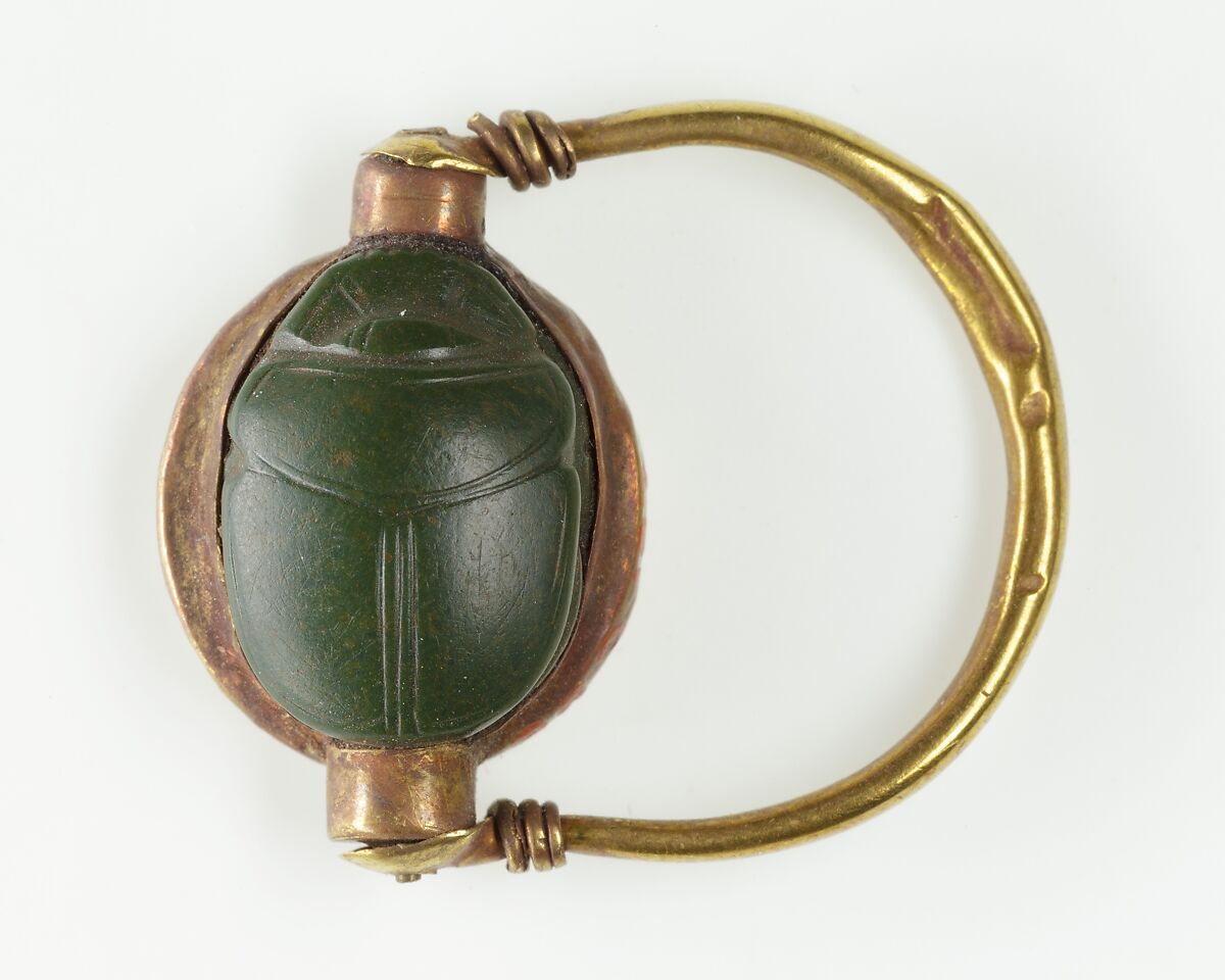 Scarab Finger Ring, Green jasper, gold
