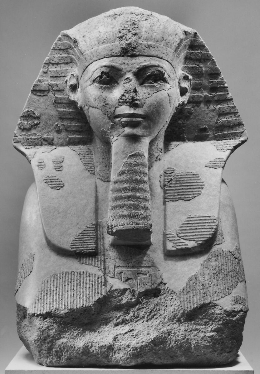 Head and Shoulders of a Sphinx of Hatshepsut, Granite, paint 