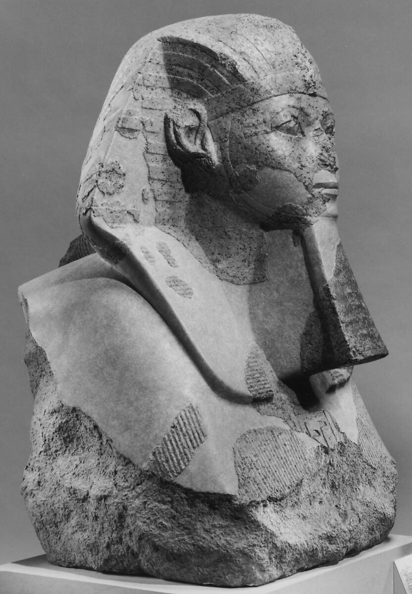 Head and Shoulders of a Sphinx of Hatshepsut, Granite, paint