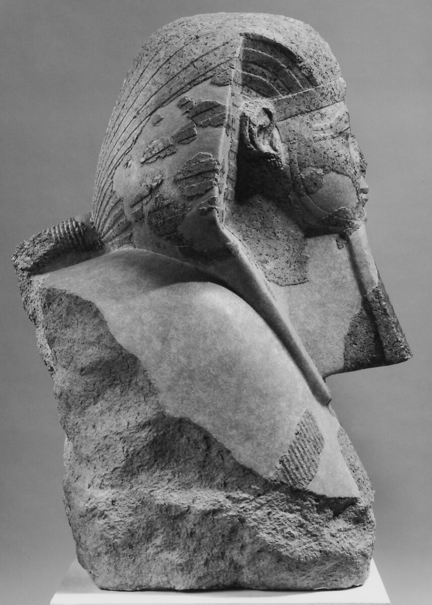 Head and Shoulders of a Sphinx of Hatshepsut, Granite, paint