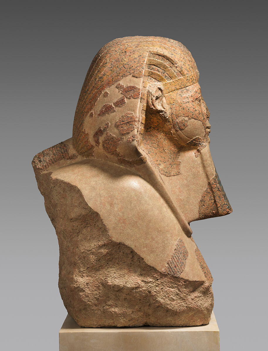 Head and Shoulders of a Sphinx of Hatshepsut, Granite, paint
