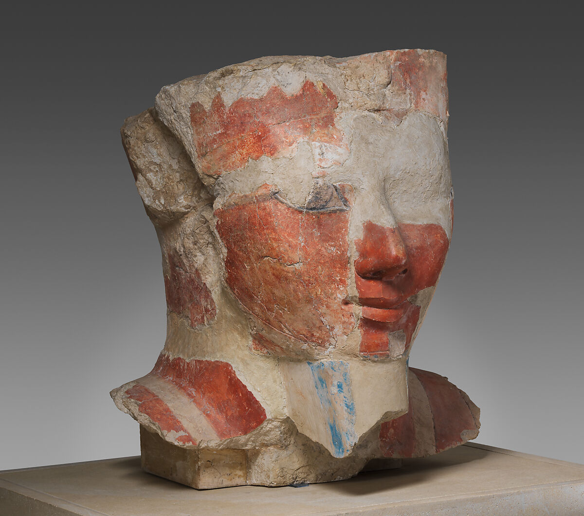 Head of an Osiride Statue of Hatshepsut, Limestone, paint