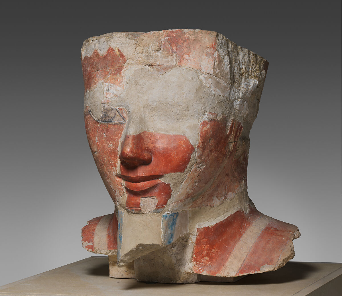 Head of an Osiride Statue of Hatshepsut, Limestone, paint