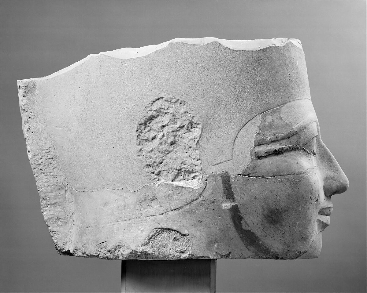 Head of an Osiride Statue of Hatshepsut Originally in the Temple Sanctuary SE Corner, Limestone, paint